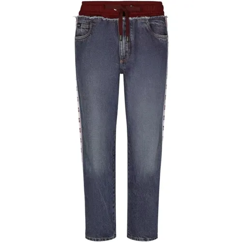 Fabric Mix Slim-Fit Jeans, , male, Sizes: L - Dolce & Gabbana - Modalova