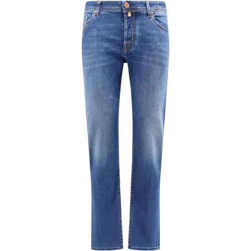 Blaue Slim Fit Jeans mit Metallknopfverschluss , Herren, Größe: W37 - Jacob Cohën - Modalova