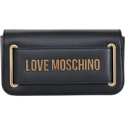 Schwarze Umhängetasche mit goldenem Logo - Love Moschino - Modalova