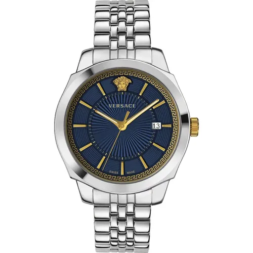Klassische Ikone Blaue Edelstahl Uhr , Herren, Größe: ONE Size - Versace - Modalova