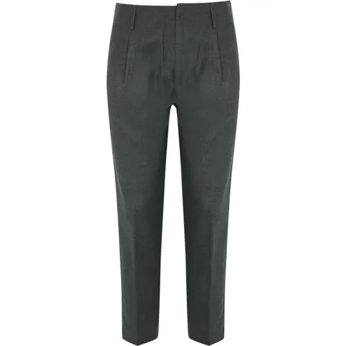 Wollflanell Cropped Hose Grau , Herren, Größe: W34 - Dondup - Modalova