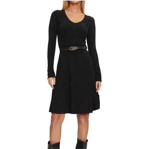 Schwarzes Geripptes Luna Kleid , Damen, Größe: L - Guess - Modalova