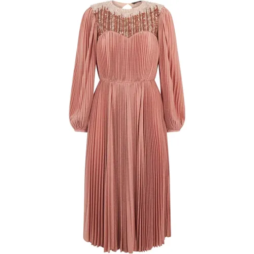 Rose Gold Empire Style Sequin Dress , female, Sizes: S - Elisabetta Franchi - Modalova