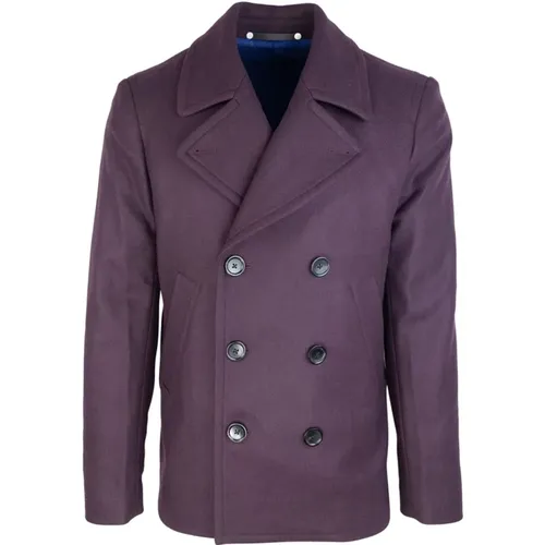 Burgundy Wool Cashmere Double-Breasted Coat , male, Sizes: XL - PS By Paul Smith - Modalova