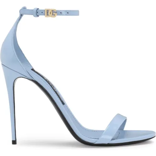 Blaue Leder Stiletto Sandalen - Dolce & Gabbana - Modalova