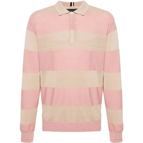 Pink Striped Polo Shirt , male, Sizes: M, L - Tommy Hilfiger - Modalova