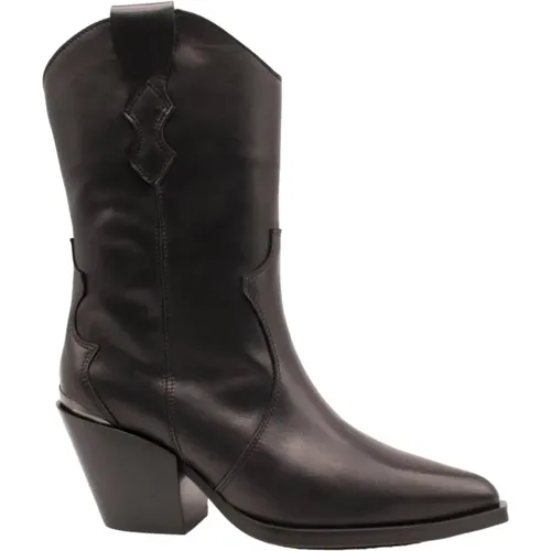 Schwarzer Leder Damen Cowboy Stiefel - Alpe - Modalova