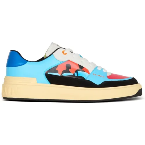 Sneakers B-Court Flip aus Kalbsleder mit Prince Gyasi-Print , Herren, Größe: 46 EU - Balmain - Modalova