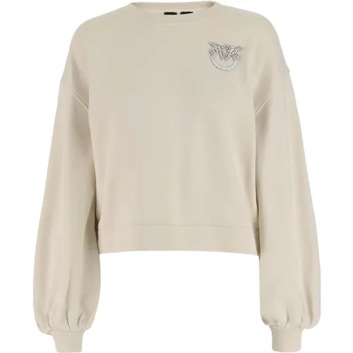 Schwarzer Baumwoll-Crew-Neck-Sweatshirt , Damen, Größe: S - pinko - Modalova