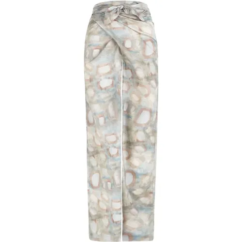 Pompeya, printed linen trousers , female, Sizes: XL, 2XL - Cortana - Modalova