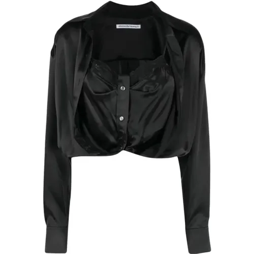 Schwarzes Button Down Shirt mit integriertem Cami , Damen, Größe: 2XS - alexander wang - Modalova