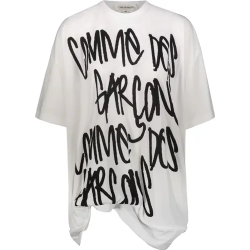 Logo Print T-Shirt mit verzogenem Saum , Damen, Größe: XS - Comme des Garçons - Modalova