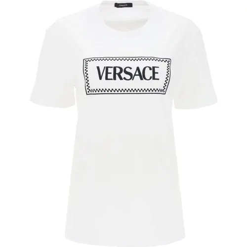 T-Shirt mit Logo-Stickerei,T-Shirt mit gesticktem Logo - Versace - Modalova