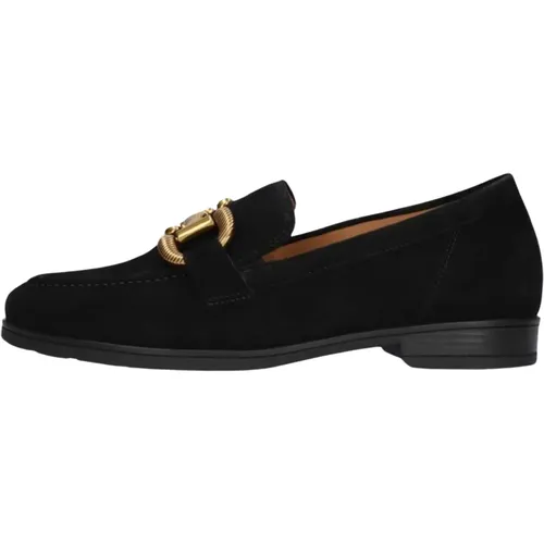 Schwarze Loafers mit Gold Horsebit , Damen, Größe: 39 EU - Gabor - Modalova
