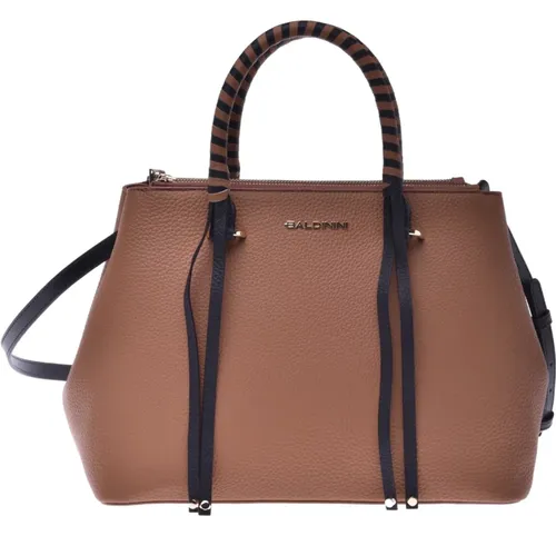 Handbag in black and tan calfskin , female, Sizes: ONE SIZE - Baldinini - Modalova