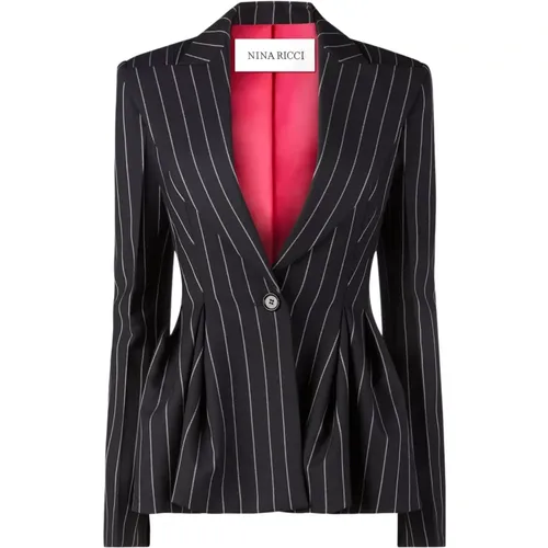 Blue Pinstripe Peplum Blazer , female, Sizes: 2XS, M, XS, S - Nina Ricci - Modalova