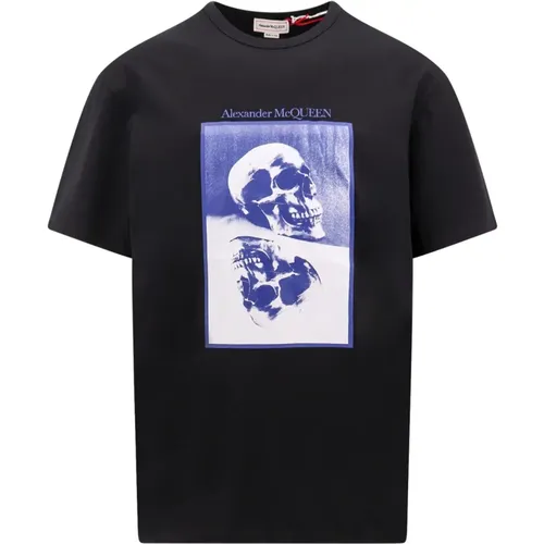 Schwarzes Baumwoll-T-Shirt mit reflektierendem Totenkopf-Print - alexander mcqueen - Modalova