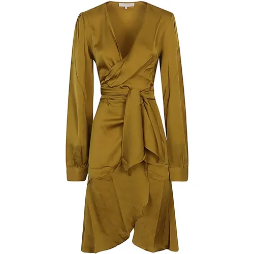 Golden V-Neck Flared Dress , female, Sizes: M, XS, S - Silk95Five - Modalova