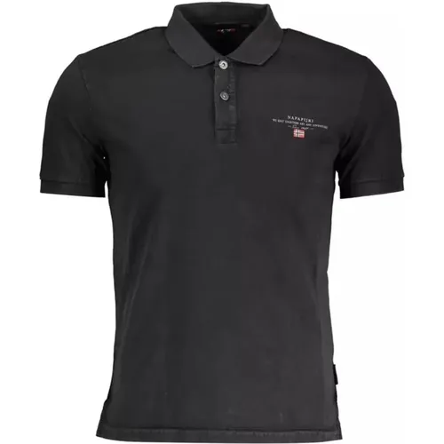 Schwarzes Baumwoll-Poloshirt Logo-Stickerei , Herren, Größe: L - Napapijri - Modalova