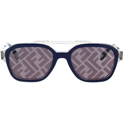 Glamouröse geometrische Sonnenbrille mit blau-grauem Rahmen - Fendi - Modalova