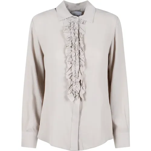 Silk Blend Ruffle Shirt Fw24 Style , female, Sizes: M - Nude - Modalova