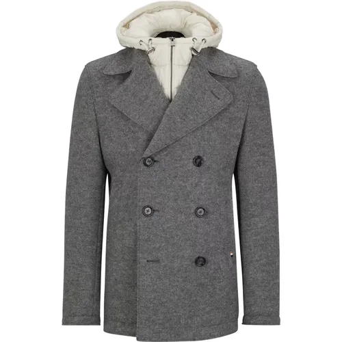 Slim Wool Coat with Double-Breasted Closure and Hooded Zipper , male, Sizes: M, XL - Hugo Boss - Modalova