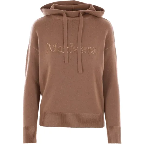 Brauner Kapuzenpullover mit Strasslogo , Damen, Größe: S - Max Mara - Modalova