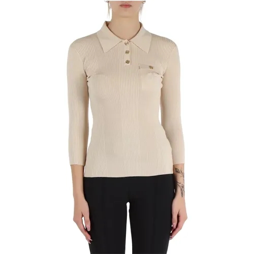 Ribbed silk blend polo shirt , female, Sizes: L - Elisabetta Franchi - Modalova