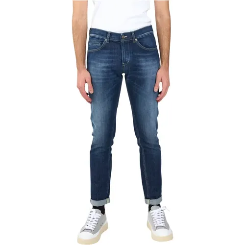 Skinny Fit Used Jeans mit Metall-Logo , Herren, Größe: W34 - Dondup - Modalova