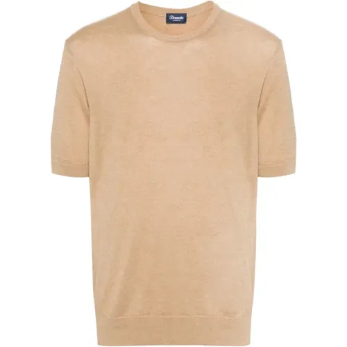 Ecru Linen Cotton T-Shirt , male, Sizes: L, 3XL, 2XL, S - Drumohr - Modalova