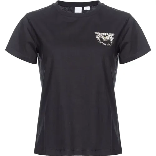 T-Shirt mit mini besticktem Love Birds Logo,Schwarzes Love Birds Besticktes T-Shirt - pinko - Modalova