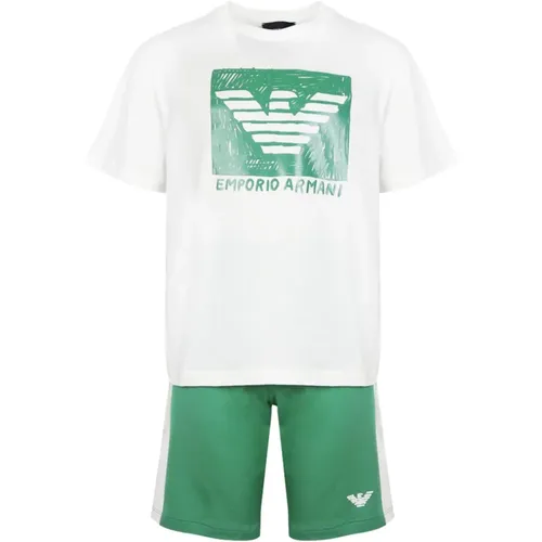 Grünes Armani Kids T-Shirt und Shorts Set - Emporio Armani EA7 - Modalova