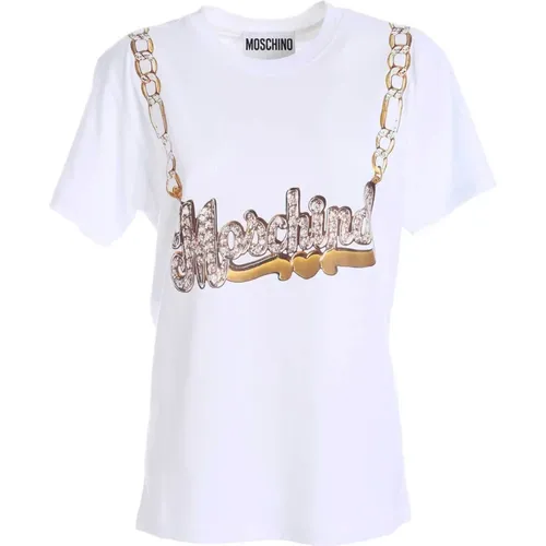 Glamour Rhinestone Halskette T-Shirt , Damen, Größe: L - Moschino - Modalova