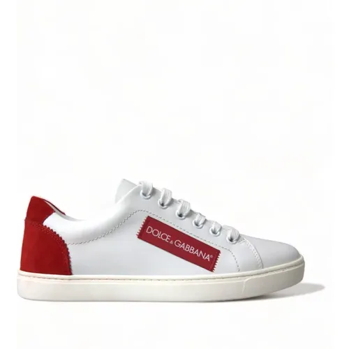 Weiße Rote Leder Low Top Sneakers - Dolce & Gabbana - Modalova