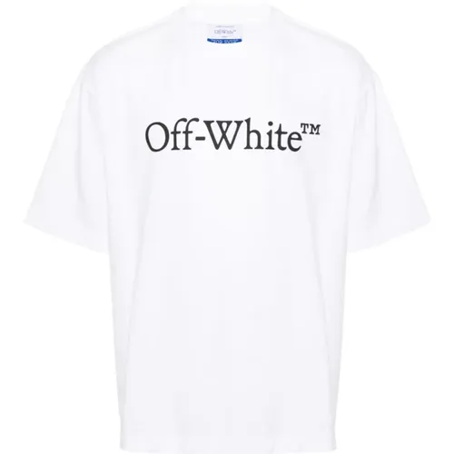 Off , Logo Print Crew Neck T-shirts , Herren, Größe: L - Off White - Modalova