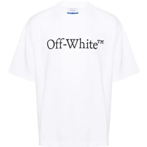 Off , Logo Print Crew Neck T-shirts , Herren, Größe: S - Off White - Modalova