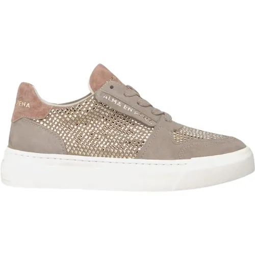 Leather Sneakers with Shiny Details , female, Sizes: 6 UK, 3 UK, 7 UK, 8 UK, 4 UK, 9 UK, 5 UK - Alma en Pena - Modalova