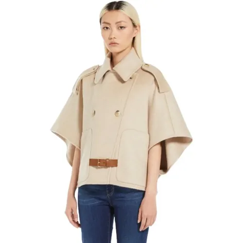 Cashmere Double-Breasted Cape with Military-Inspired Details , female, Sizes: ONE SIZE - Max Mara - Modalova
