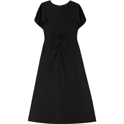 Elegantes Crepe Midi-Kleid mit drapierten Ärmeln und Rüschen , Damen, Größe: M - LUISA CERANO - Modalova
