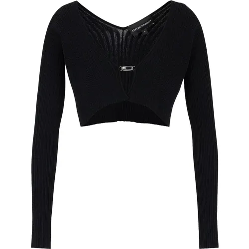 Schwarzer Kurzer Cardigan Sweater Schnallenverschluss , Damen, Größe: M - Emporio Armani - Modalova