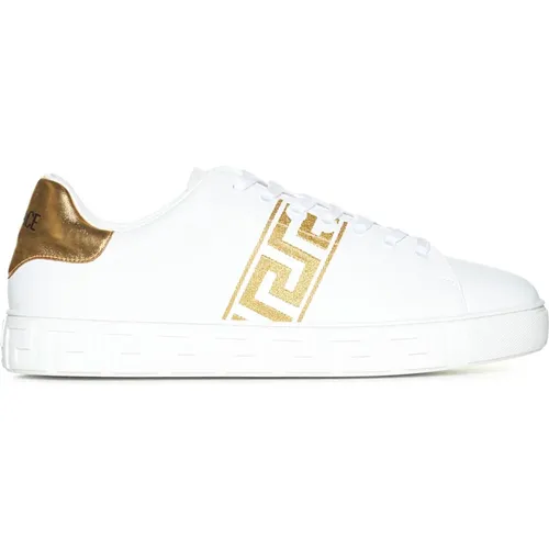 Gold-tone Sneakers with Greca Motif , male, Sizes: 8 UK, 11 UK, 8 1/2 UK, 6 UK, 9 UK, 10 UK - Versace - Modalova