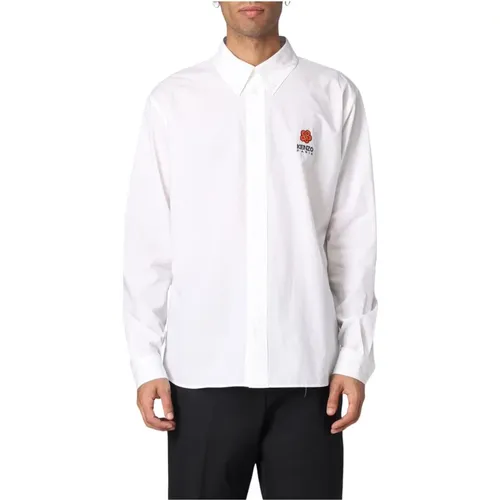 Weißes Button-Down Hemd mit Stickerei , Herren, Größe: XL - Kenzo - Modalova