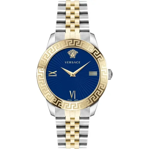 Signature Women's Watch Gold/Silver Stainless Steel Blue Dial , female, Sizes: ONE SIZE - Versace - Modalova