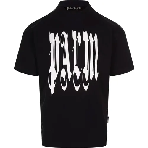 Gothic Logo Print T-shirt , male, Sizes: S, L, XL - Palm Angels - Modalova