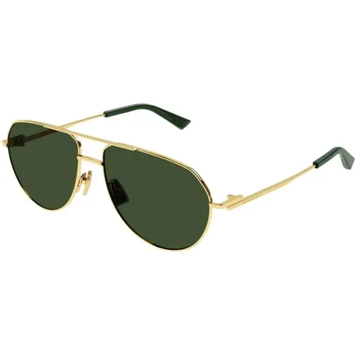 Gold Frame Green Lens Sunglasses , unisex, Sizes: 57 MM - Bottega Veneta - Modalova