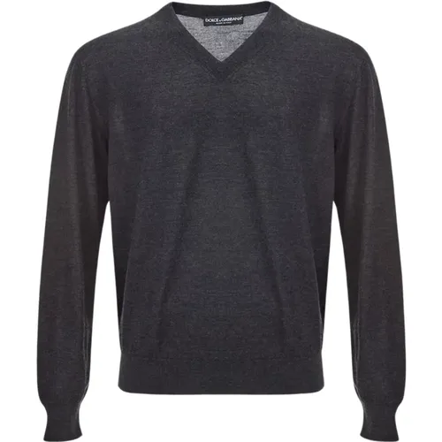 Luxuriöser Grauer Cashmere Sweater , Herren, Größe: 3XL - Dolce & Gabbana - Modalova