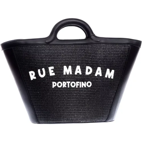 Raffia and Leather Shopping Bag , female, Sizes: ONE SIZE - Rue Madam - Modalova