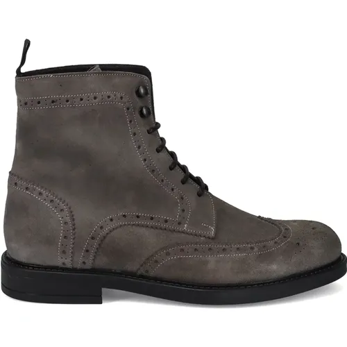 Grey Lace-Up Ankle Boots with Toe Detail , male, Sizes: 9 UK, 10 UK, 7 UK, 8 UK - Sangiorgio - Modalova