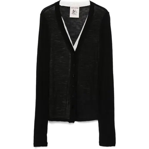 Schwarzer Wollmisch-Cardigan , Damen, Größe: L - Semicouture - Modalova