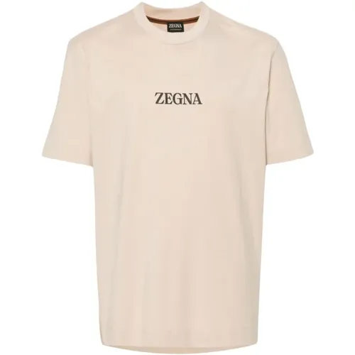 Beiger T-Shirt mit Logo-Detail , Herren, Größe: S - Ermenegildo Zegna - Modalova